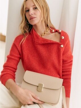 Sezane Red TRUDY JUMPER Asymmetric Button Sweater Mohair Size XS